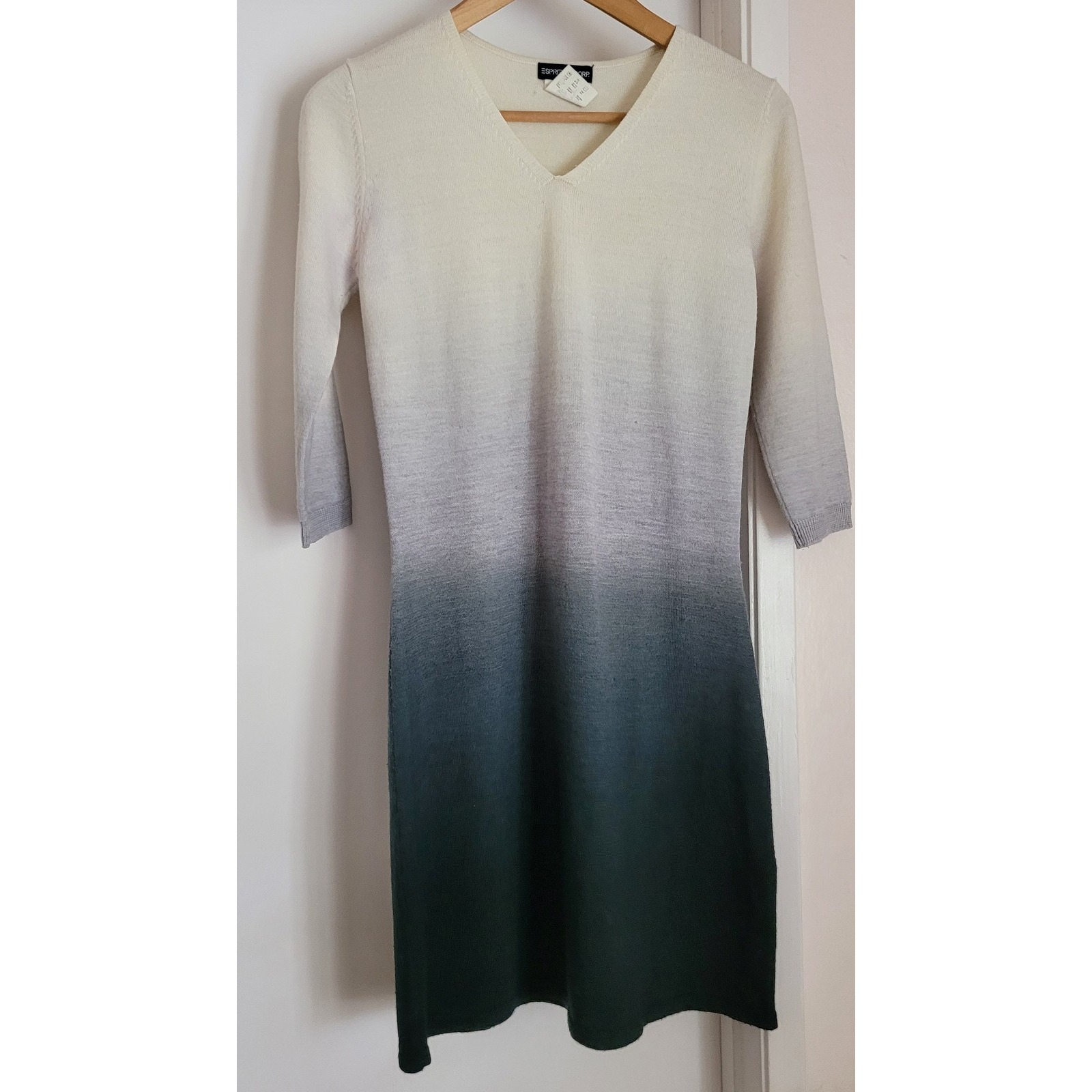 Vintage Esprit De Corp Sweater Dress Size S Ombre Ivory Gray Green Wool Blend